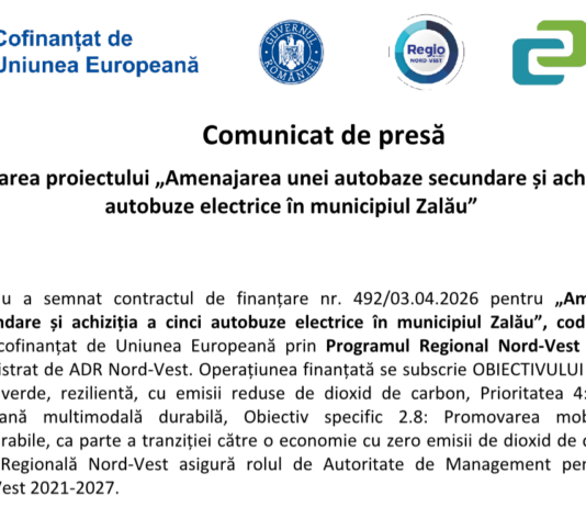 Comunicat de presă privind lansarea proiectului „Amenajarea unei autobaze secundare și achiziția a cinci autobuze electrice în municipiul Zalău”